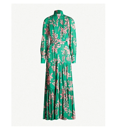 Shop Alexis Rhoda Tiered Floral-print Chiffon Gown In Island Floral