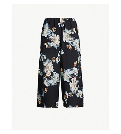 Shop Vince Nighttime Peony-print Silk-crepe Trousers In Black