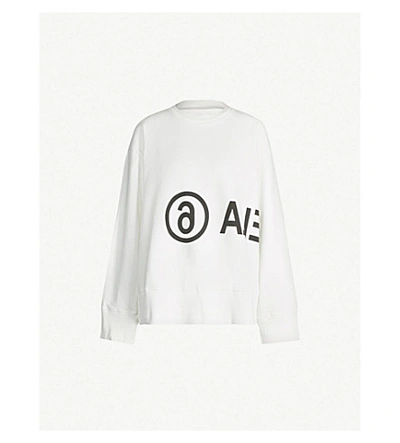 Shop Mm6 Maison Margiela Oversized Text-print Cotton-jersey Sweatshirt In Off White