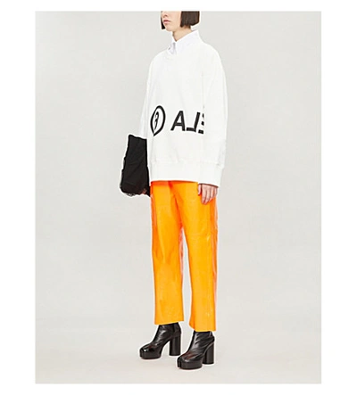 Shop Mm6 Maison Margiela Oversized Text-print Cotton-jersey Sweatshirt In Off White