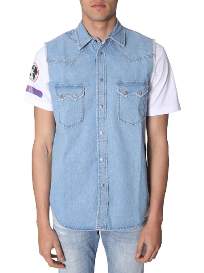 Shop Diesel Light Blue Cotton Shirt