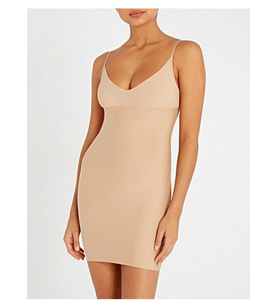 Shop Commando V-neck Microfibre Slip Dress In Nude