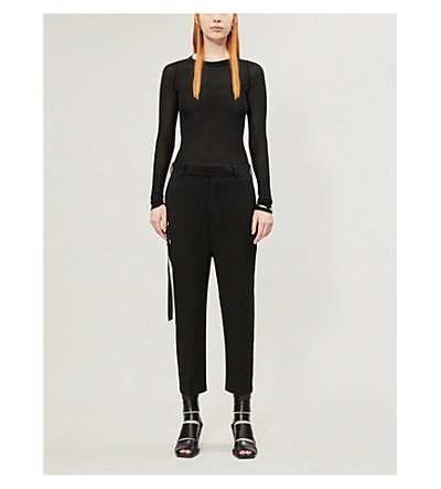 Shop Rick Owens Easy Astaires Tapered Cropped Wool-blend Trousers In Black