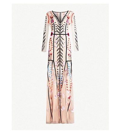 Shop Temperley London Rosy Embroidered Tulle Maxi Dress In Cameo Mix