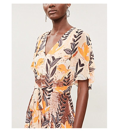 Shop Temperley London Bellflower Embellished Floral-print Crepe Midi Dress In Apricot Mix