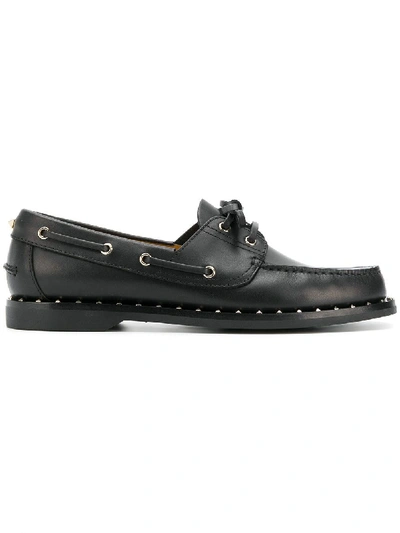 Shop Valentino Black Leather Loafers