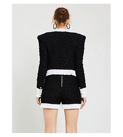 Shop Balmain Contrast-trim Boucle Shorts In Black White