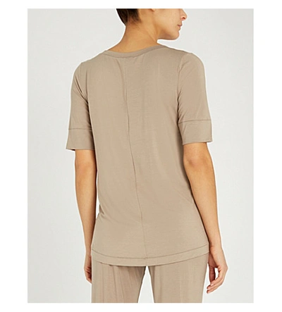 Shop Hanro Yoga Stretch-jersey Short Sleeve Top In Taupe Grey