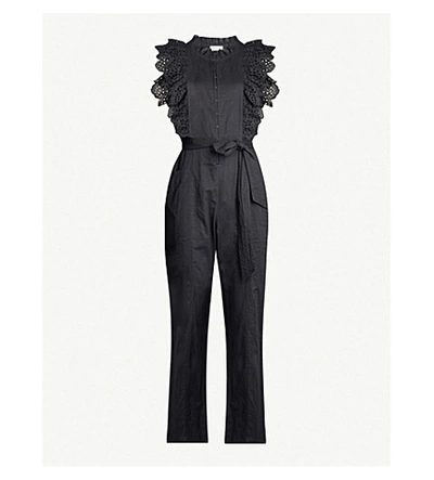 Shop Apiece Apart Limon Broderie Anglaise-trim Cotton Jumpsuit In Black
