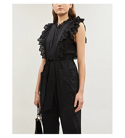 Shop Apiece Apart Limon Broderie Anglaise-trim Cotton Jumpsuit In Black