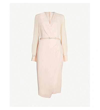 Shop Max Mara Manuel Wrap-front Stretch-wool And Silk Dress In Pink