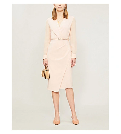 Shop Max Mara Manuel Wrap-front Stretch-wool And Silk Dress In Pink