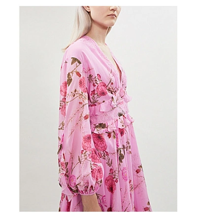Shop Giambattista Valli Floral-print Ruffled Silk Mini Dress In Coral Ramage