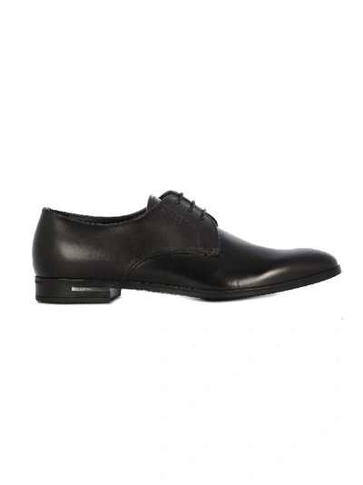 Shop Prada Black Leather Lace-up Shoes