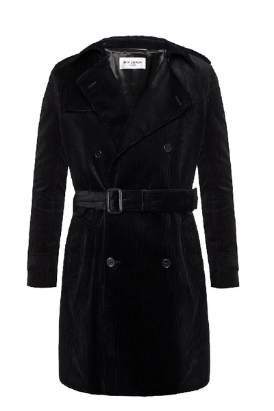 Shop Saint Laurent Black Cotton Trench Coat
