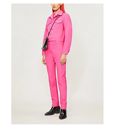 Shop Helmut Lang Masc Cropped Denim Jacket In Prism Pink