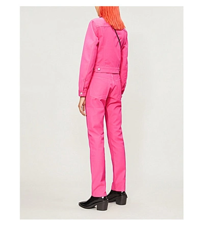 Shop Helmut Lang Masc Cropped Denim Jacket In Prism Pink
