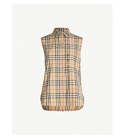 Shop Burberry Sleeveless Checked Cotton Shirt In Archive Beige Ip Chk