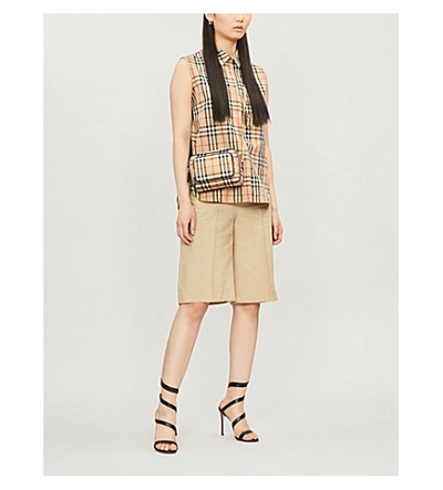 Shop Burberry Sleeveless Checked Cotton Shirt In Archive Beige Ip Chk