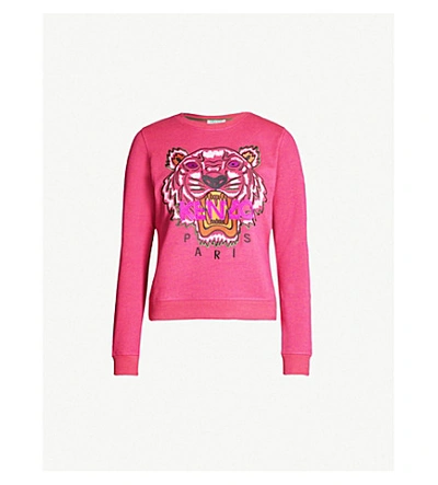 Shop Kenzo Tiger-embroidered Cotton-jersey Sweatshirt In Pink