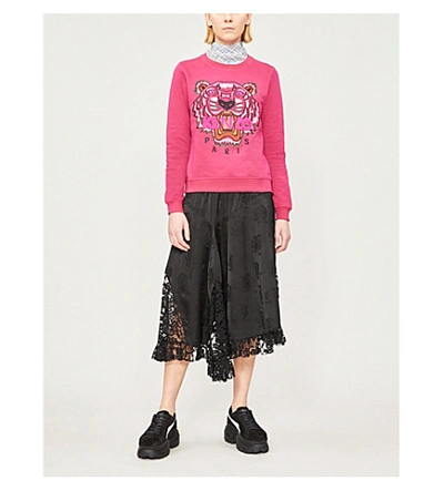 Shop Kenzo Tiger-embroidered Cotton-jersey Sweatshirt In Pink