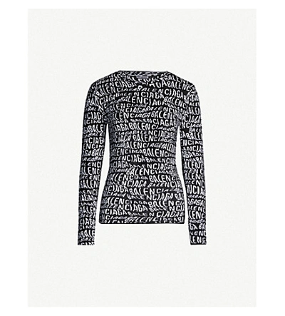 Shop Balenciaga Logo-print Stretch-knit Jumper In Black/white
