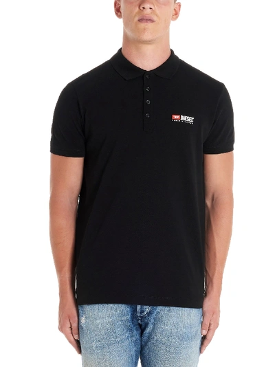 Shop Diesel Black Cotton Polo Shirt