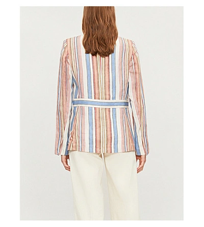 Shop Frame Birkin Striped Linen Blazer In Birkin Blue Multi