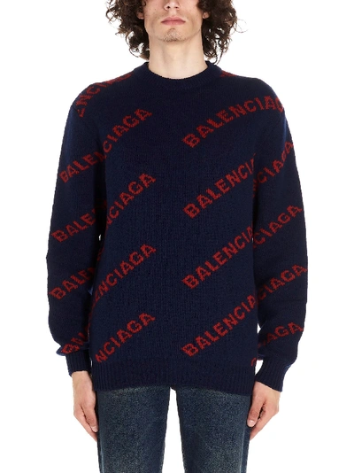 Shop Balenciaga Blue Wool Sweater