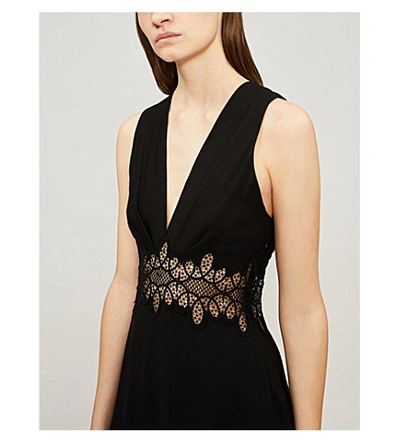 Shop Sandro Elena Lace-trim Crepe Dress In Black