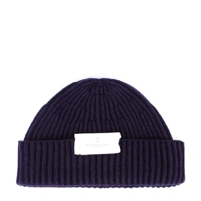 Shop Brunello Cucinelli Blue Cashmere Hat