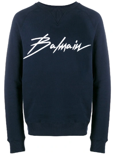 Shop Balmain Blue Cotton Sweatshirt