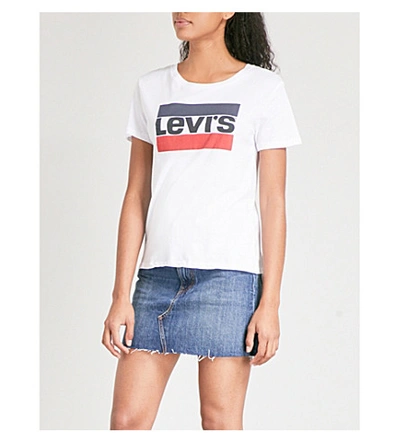 Shop Levi's The Perfect Graphic Cotton-jersey T-shirt In Sportswear White