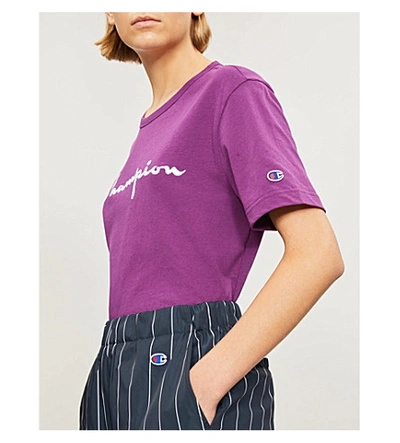 Shop Champion Logo-print Cotton-jersey T-shirt In Purple