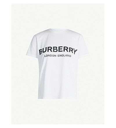 Shop Burberry Logo-print Fitted Cotton T-shirt In White