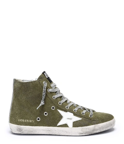 Shop Golden Goose Green Suede Hi Top Sneakers