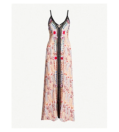 Shop Temperley London Rosy Grosgrain-trimmed Embroidered Crepe Maxi Dress In Cameo Mix
