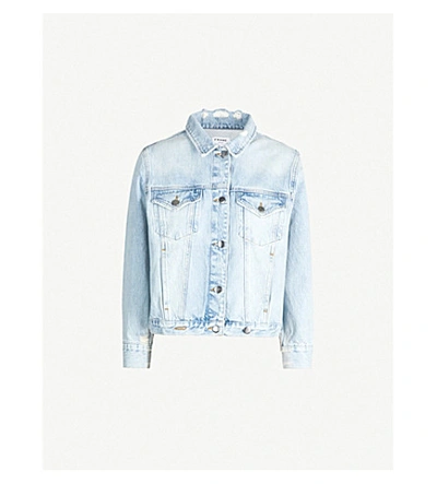 Shop Frame Distressed Overlap-fit Denim Jacket In Cyclone