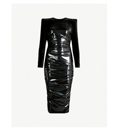 Shop Alex Perry Hart Velvet And Vinyl-panelled Midi Dress In Black