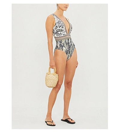 Shop Ted Baker Babita Snakeskin-print Swimsuit In Lt-grey