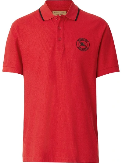 Shop Burberry Red Cotton Polo Shirt