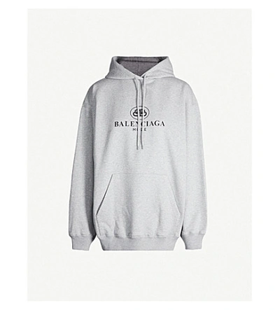 Balenciaga Logo-print Cotton-jersey Hoody In Grey | ModeSens