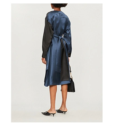 Shop Bottega Veneta Knot-detail Silk Dress In Nero-petrol Blue
