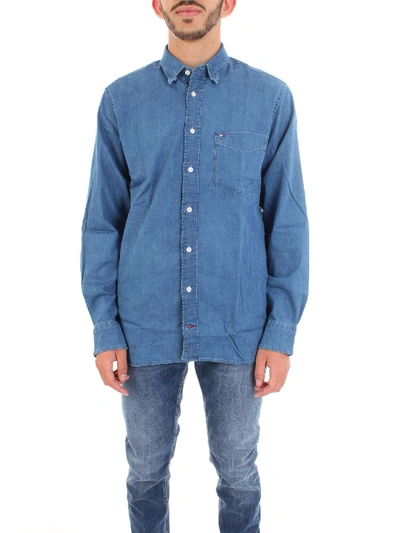 Shop Tommy Hilfiger Blue Cotton Shirt