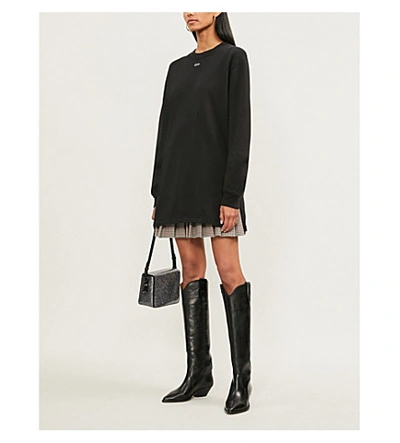 Shop Off-white Logo-embellished Cotton-jersey Mini Dress In Black Black