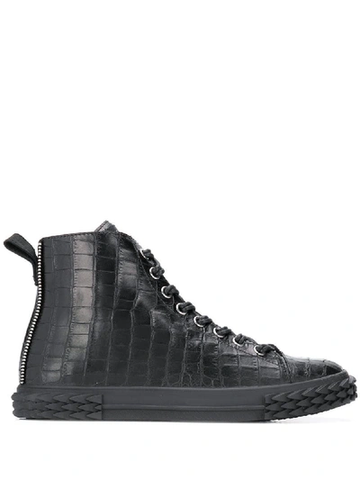 Shop Giuseppe Zanotti Black Leather Hi Top Sneakers