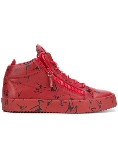 Shop Giuseppe Zanotti Red Leather Hi Top Sneakers