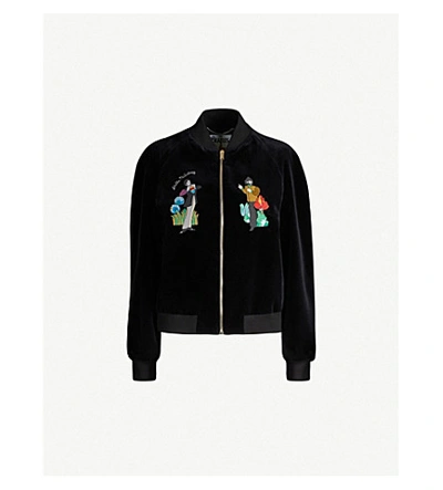 Shop Stella Mccartney X The Beatles Embroidered Velvet Jacket In Black