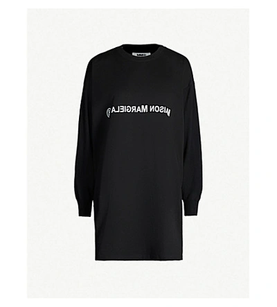 Shop Mm6 Maison Margiela Oversized Branded-print Wool And Cotton-jersey Mini Dress In Black