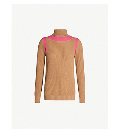 Shop Victoria Beckham Contrast-panel Cashmere Jumper In Camel Pink